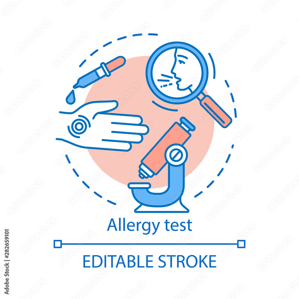 Wall mural allergy test concept icon. allergic reaction diagnosis idea thin line illustration. symptoms laborat