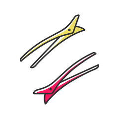 Hair clips color icon. Hairpin. Bobby pins. Hair fixation and decoration. Woman hairdressing. Professional hair styling. Hairdresser tool. Isolated vector illustration