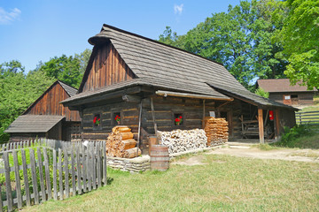 Historical wooden farm cottage, Wallachian Open Air Museum, Roznov pod Radhostem, Czech Republic