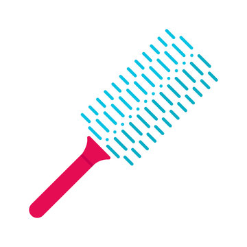 recommend clip art: Comb flat design long shadow color icon. Round brush to make volume hairdo. Hairbrush for heat styling. Woman hairdress. Professional hair styling. Hairdresser tool. Vector silhouette illustration