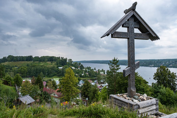 The worship cross on Mount Levitan, which is a monument to all Orthodox Christians buried here for many centuries.