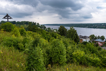 Fototapeta na wymiar View of the Volga River from Mount Levitan, Plyos, Ivanovo Region, Russia.