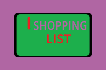 Writing note showing Shopping List. Business photo showcasing Discipline approach to shopping Basic Items to Buy.