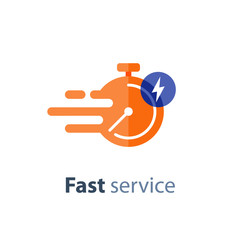 Obraz premium Timely service, fast delivery, time period, stopwatch in motion, vector icon