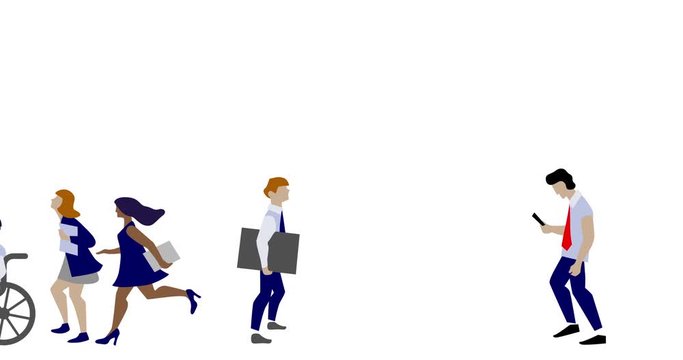 Businessmen and businesswomen going. 2d, animation, cartoon, illustration, clip art, vector. Web page banner. Time lapse.