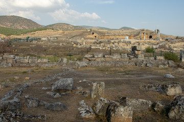 Fototapeta na wymiar Amphitheater in ancient Hierapolis, Pamukkale, Turkey.