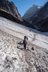 Fototapeta premium Trekker on the way to Annapurna base camp. Nepal