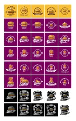 Burger logos. Set of 40 burger badges for your business. Modern design templates for corporate. Vector illustration Sets of burger shop icon logo design