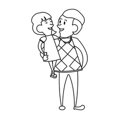 fathers day family celebration cartoon in black and white