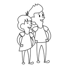 friends kids young children cartoon in black and white