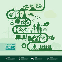Fototapeta na wymiar Save the world together green ecology vector illustration.