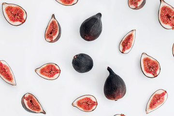 Fresh ripe figs on white background. Top view.