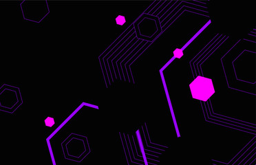 Trendy abstract background. Composition of geometric purple  hexagon shapes and line. Vector 