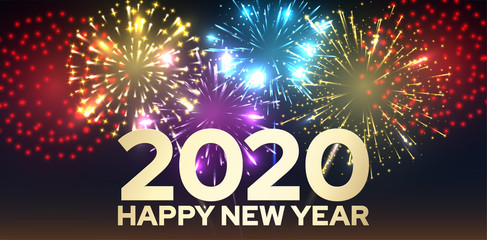 Happy new year 2020 background with bright fireworks