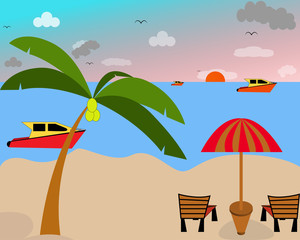 beach with umbrella and chair