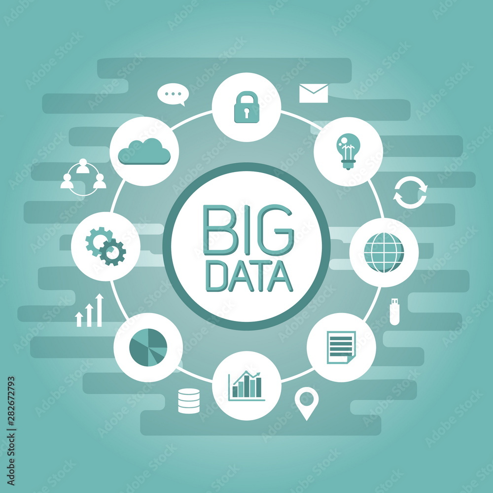 Aufkleber Big data concept surrounded computer files documents on green