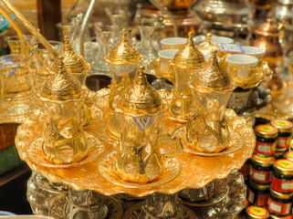 turkish glasses in bazaar for sale