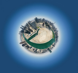 Circular panorama view on downtown Dubai, UAE, on a summer day.