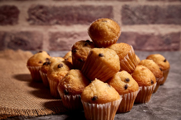 group of delicious muffins with chocolate