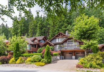Houses in suburb at Summer in the north America. Luxury houses with nice landscape.