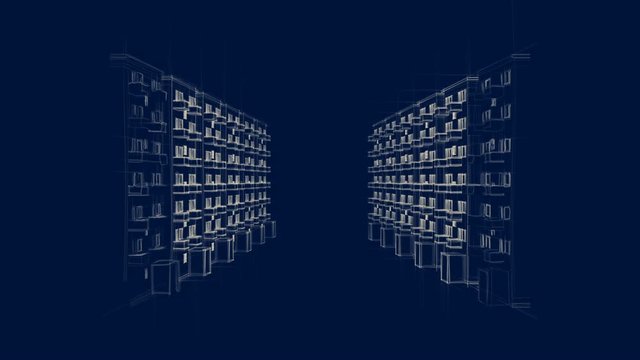 fast drawing of city perspective with houses and skyscrapers (FULL HD)