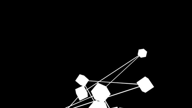 abstract network of conected white cubes in motion, isolated on black (FULL HD)