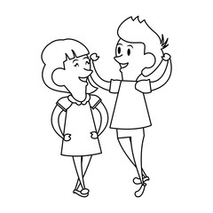 friends kids young children cartoon in black and white