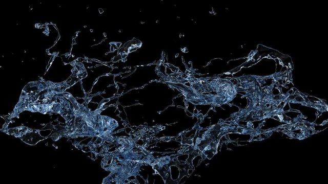 blue water splashes in slow motion - on black, alpha channel included (FULL HD)