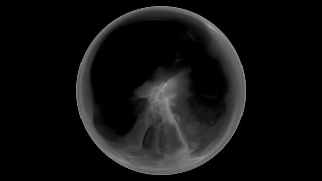 mystic white energy flows in crystal ball - on black background (FULL HD)