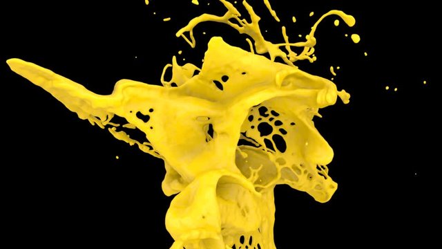 close-up view of yellow paint splash in super slow motion, with alpha (FULL HD)
