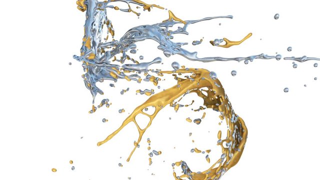 gold and silver splashes collide in slow motion, isolated on white (FULL HD)