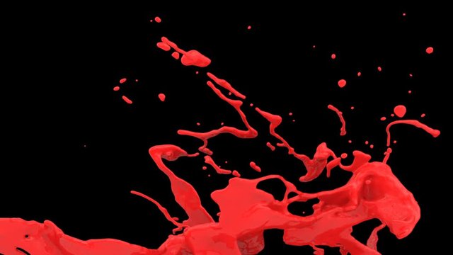 close-up view of red paint splash in slow motion, alpha included (FULL HD)