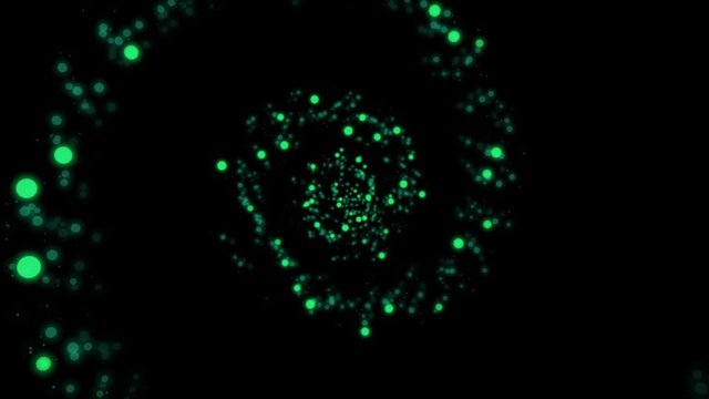 fly through spiral of turquoise green glowing orbs and particles (FULL HD)
