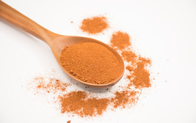 Paprika, ground red peppers on white background.