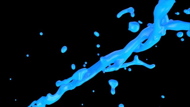splashing blue paint in slow motion, isolated on black (FULL HD)