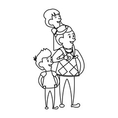 fathers day family celebration cartoon in black and white