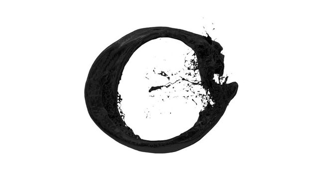 black ring of color splashing and flowing - isolated on white, + alpha (FULL HD)