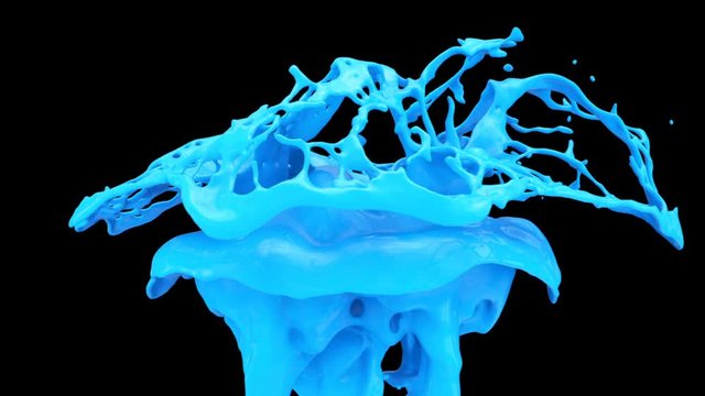 splashing blue paint in extreme slow motion, alpha channel included (FULL HD)