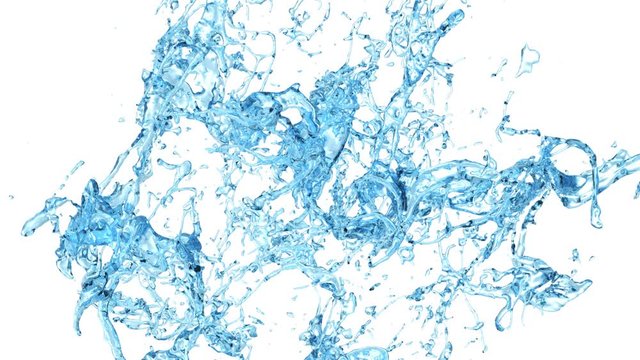 light blue water splashing in slow motion - on white, alpha included (FULL HD)