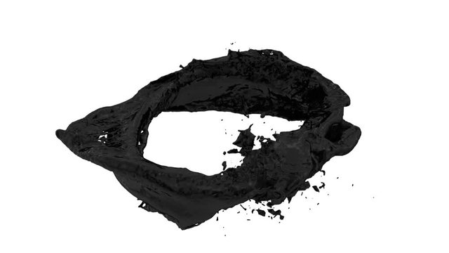 horizontal ring of black paint transforms into drop - on white + alpha (FULL HD)