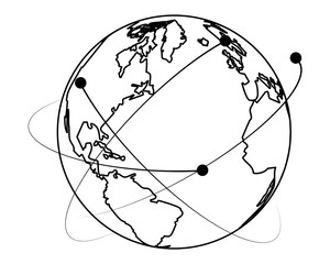 world map web globe cartoon in black and white