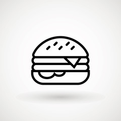 Sandwich Burger Hamburger icon illustration web site mobile logo app UI design, meat, beef, food, lettuce, sandwich, meal, grilled, tomato, bun, snack, onion, cheese sign symbol. Fast food vector.