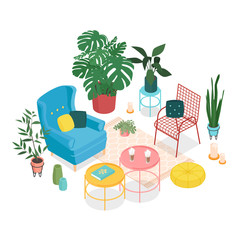 Colorful isometric sun room on white. Vector illustration in flat design.