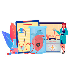 Mini person concept. Concept of medical examination and transplant of the heart. Vector illustration can use for banner, background, card, book Illustration and web landing page