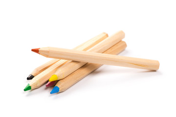 Wooden colorful ordinary pencils isolated on a white background