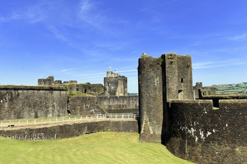 Fototapeta na wymiar Caerphilly Castle from the 13th century in Caerphilly near Cardiff, Wales, UK