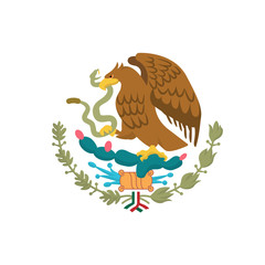 Mexican Coat of Arms simplified, national emblem. Eagle of Mexico.