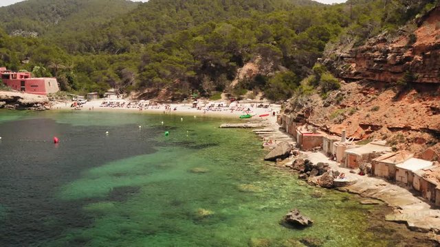 cala salada ibiza beach from drone aerial