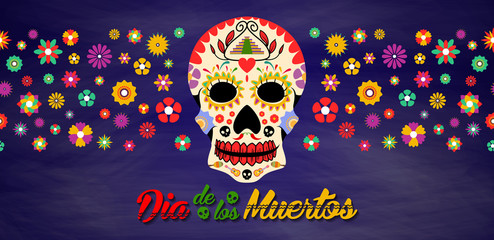 Day of the Dead (Dia de los Moertos) Banner Design Vector - Day Of The Dead Skull Vector.