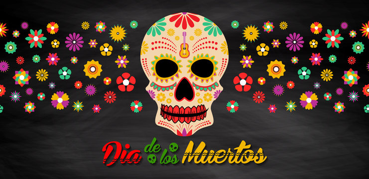 Day of the Dead (Dia de los Moertos) Banner Design Vector - Day Of The Dead Skull Vector.